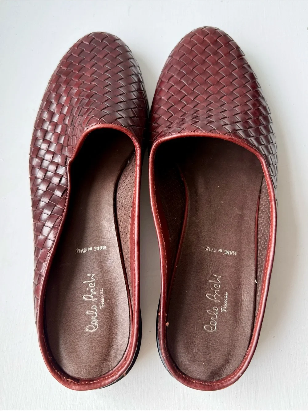 Women’s Handmade Woven Italian Leather Slip-On Loafers in Deep Wine